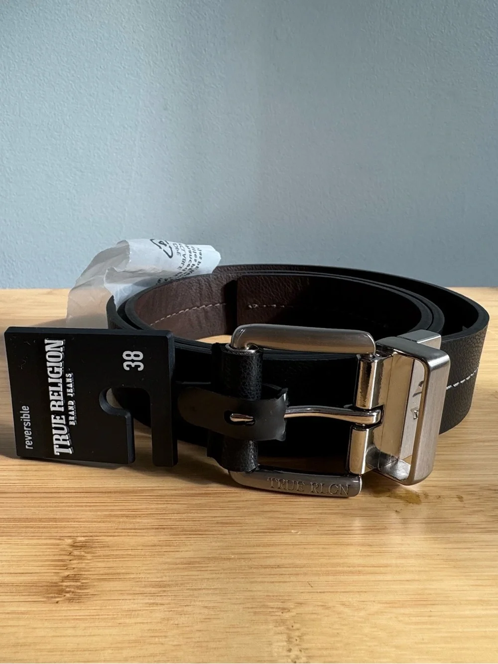 True Religion Men's Black and Brown Reversible Leather Belt